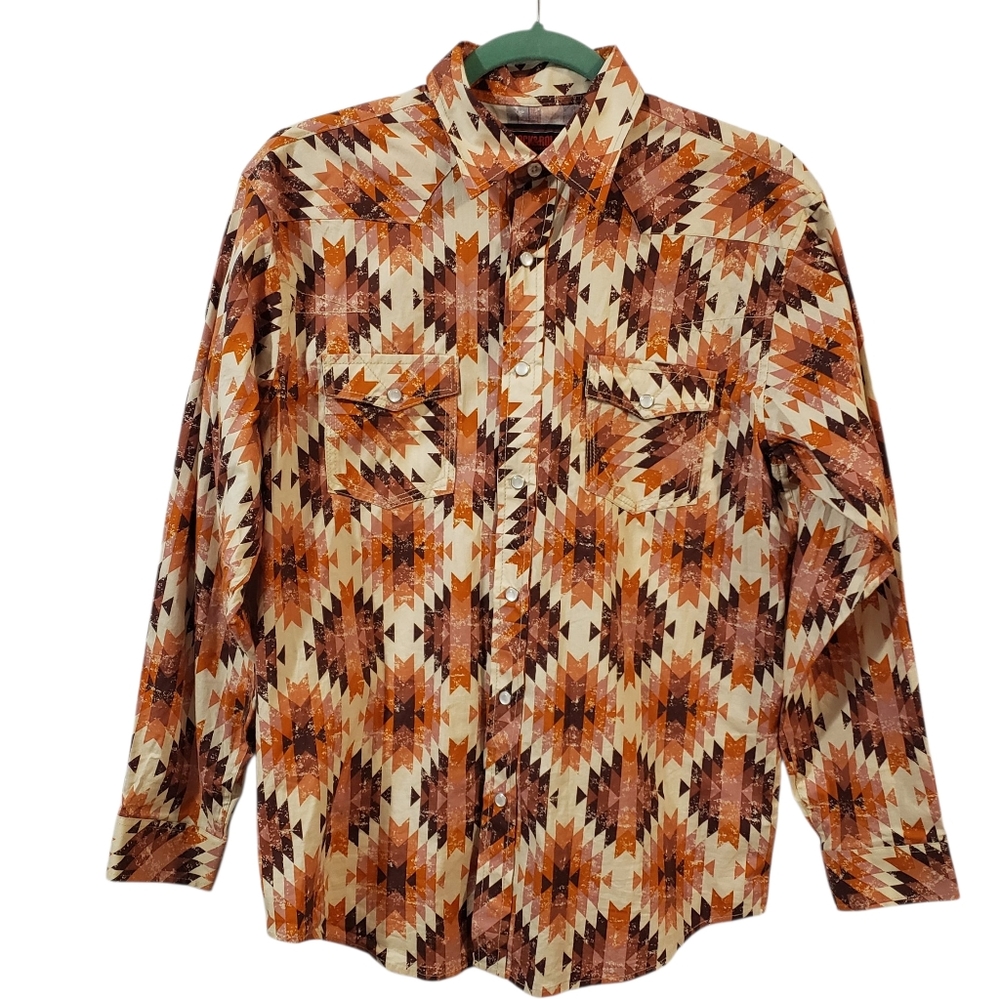 ROCK & ROLL DENIM Men's Aztec Rustic Orange Western Long Sleeve Snap Shirt XL
